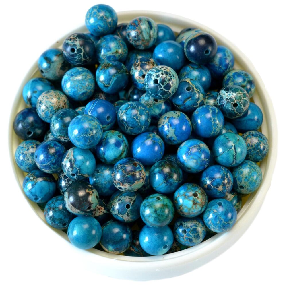 8074 150Pcs Blue Imperial Jasper Beads Natural Stone Smooth Polished Round
